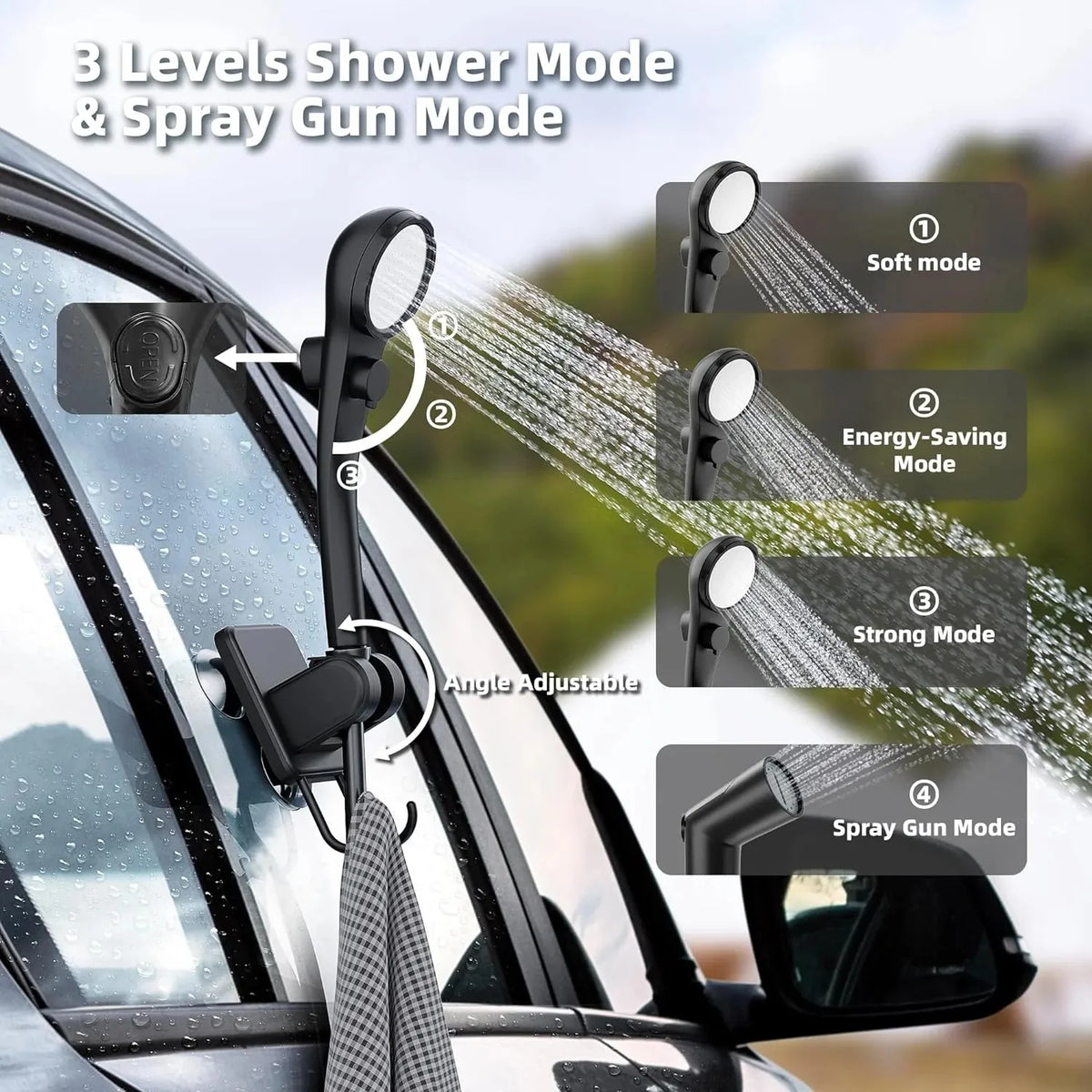MORIKO Rechargeable Camping Shower With Collapsible Bucket