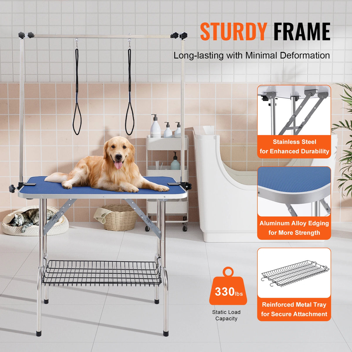 SucceBuy Foldable Dog Grooming Table With Two Arms And Loop