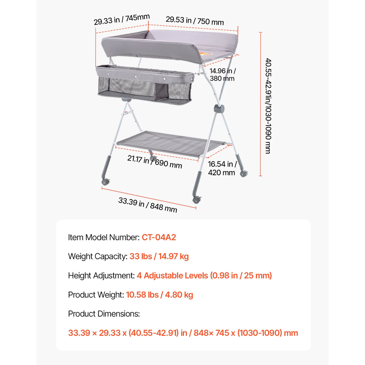 Succebuy Foldable Baby Diaper Changing Station With Adjustable Height
