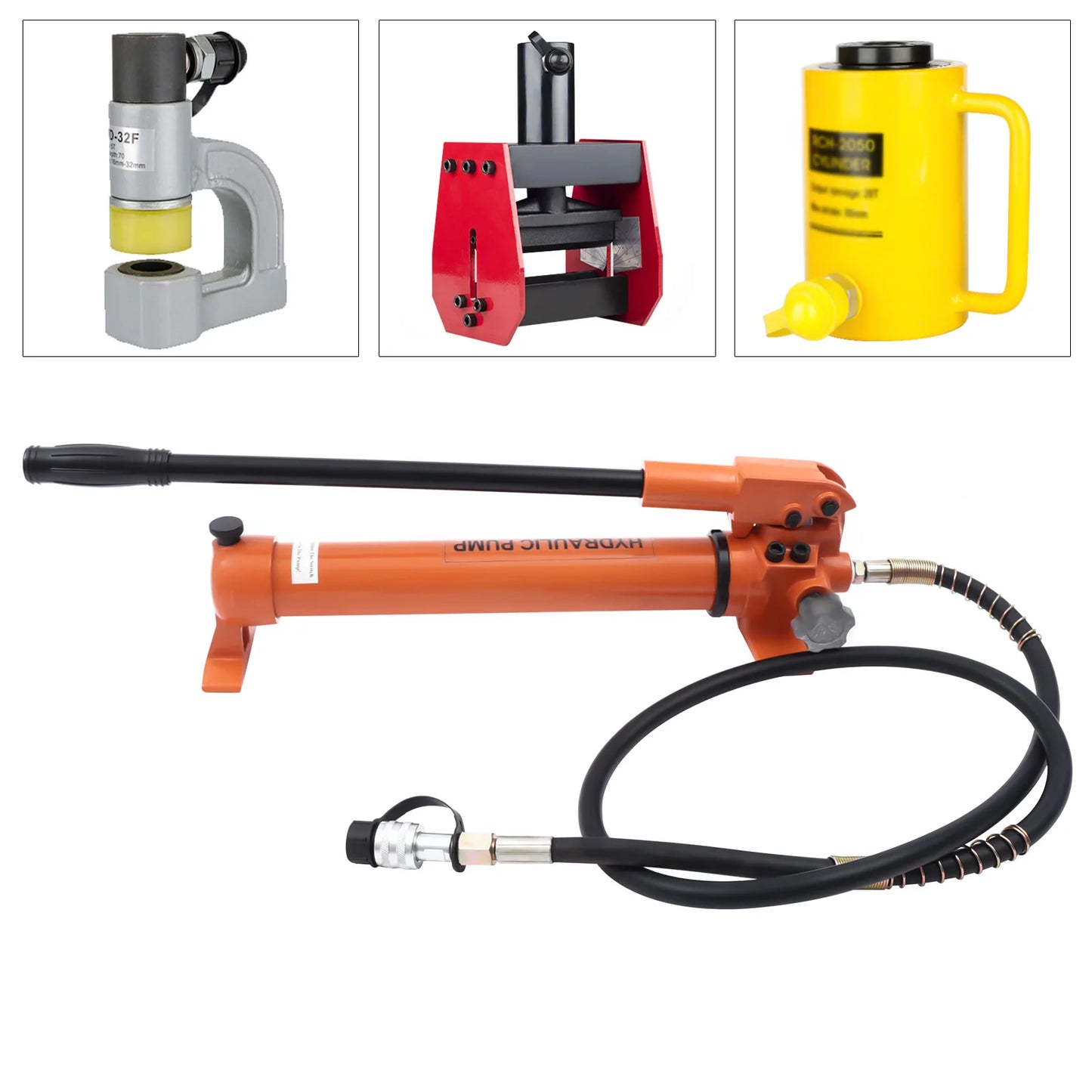 CP-700 Manual Hydraulic Pump 70MPa 10000PSI High Pressure Single Acting with 70.9 Inch Hose ZG3/8 Quick Coupler for Hydraulic Jack Crimping Bending Tools Orange
