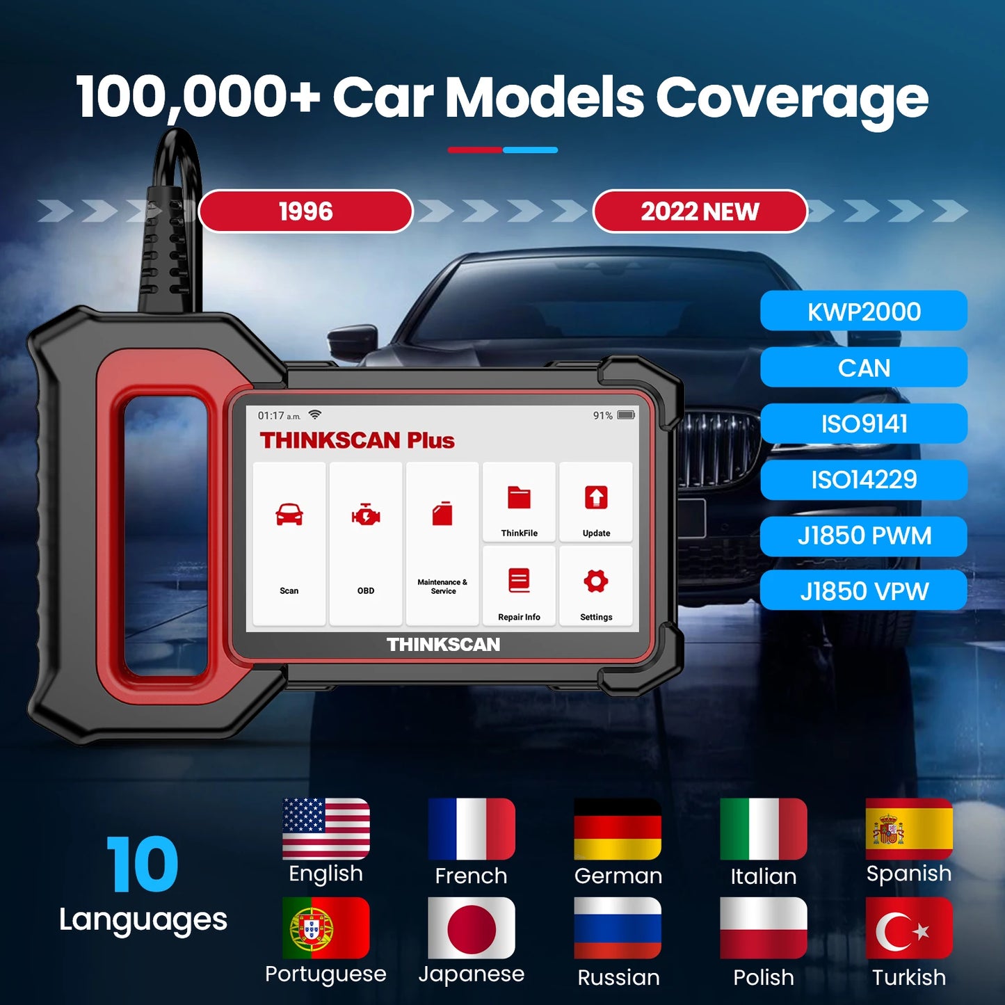 THINKCAR ThinkScan Plus S7 OBD2 Scanner Engine ABS Transmission Airbag