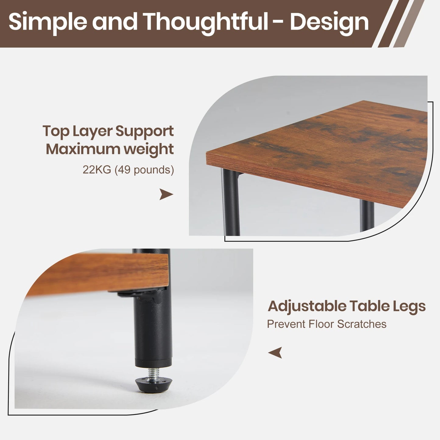 JHK Two To Three Tier End Table With Adjustable Feet