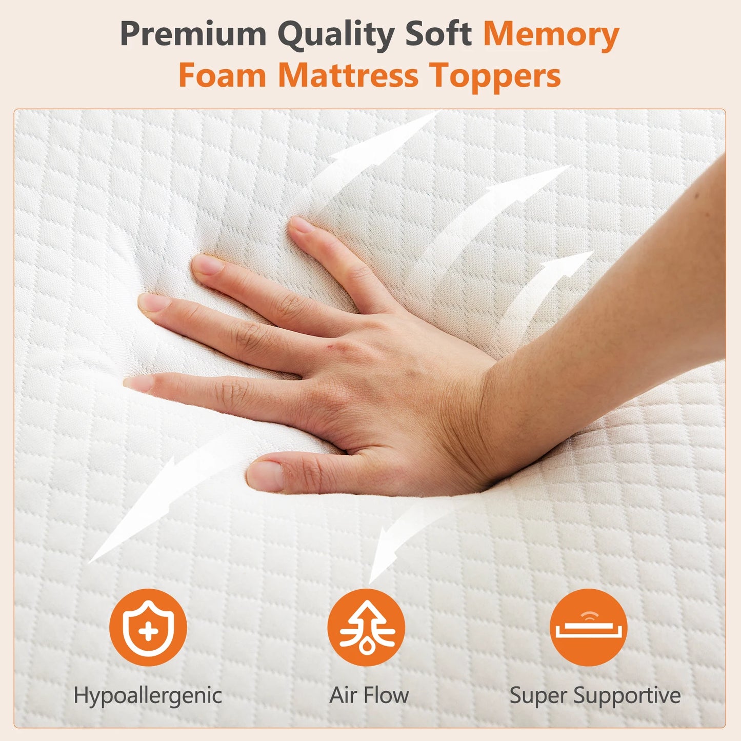 JHK Memory Foam Gel Infused Mattress Topper With Fabric Cover