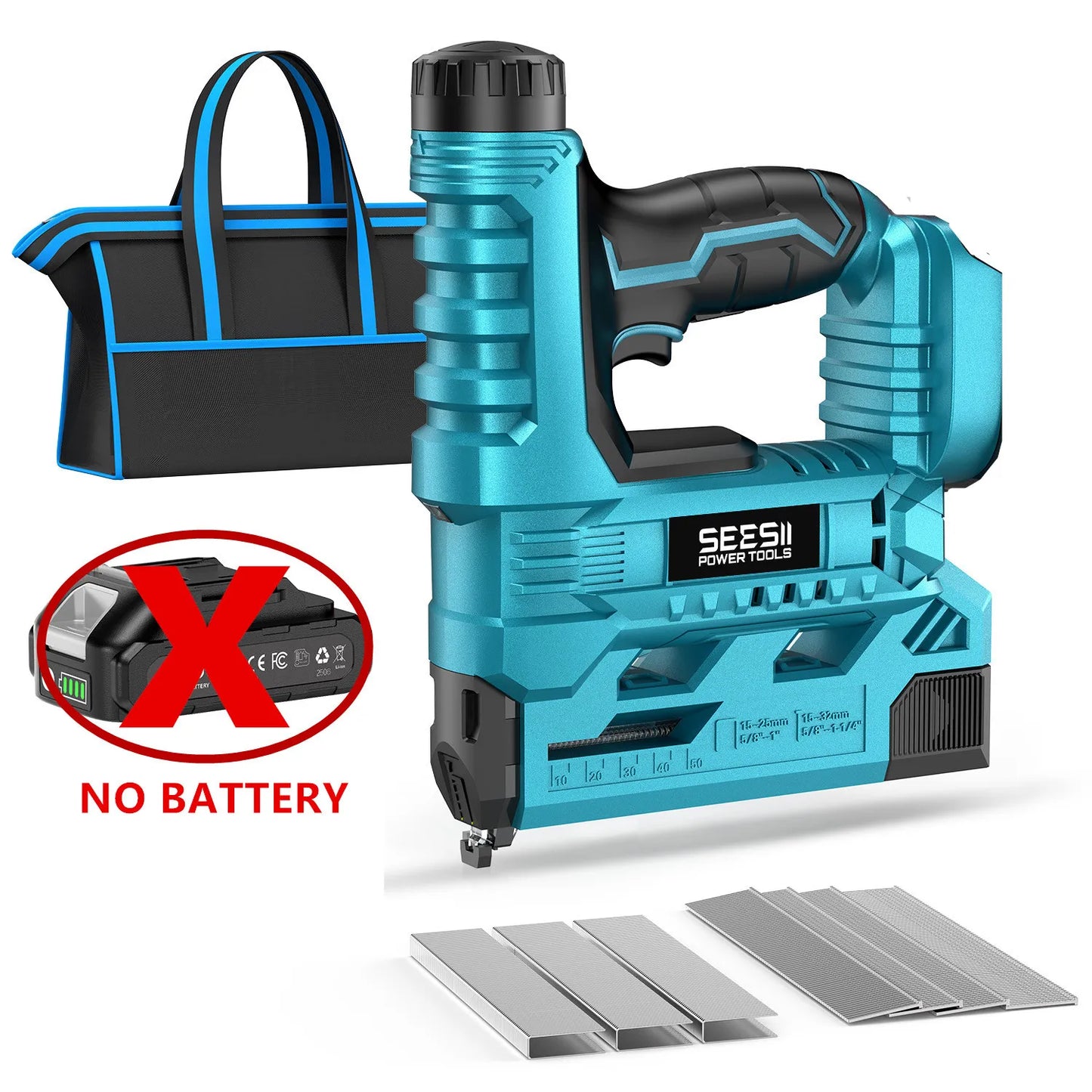 SEESII 18 Gauge Cordless Brad Nail Gun 1000 Brad Nails Cordless Stapler Framing Nailer Furniture Power Tool With 2pcs Battery