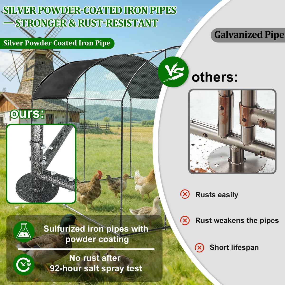 Borwart Outdoor Chicken Coop Cage with Nylon Netting Metal Tubes