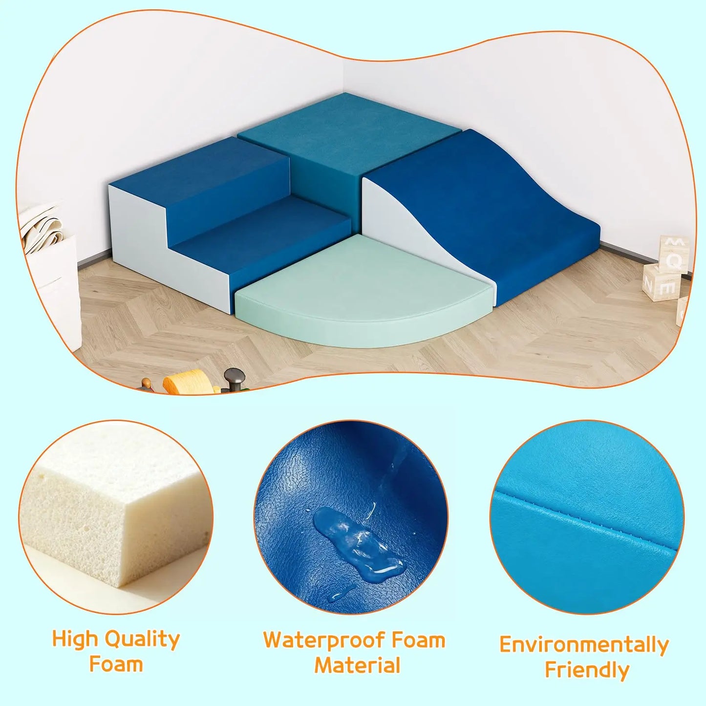 Photo-Ready Toddler Soft Foam Climbing Set 4-Piece Height Adjustable Indoor Active Play Blocks For Crawling Sliding Easy Clean