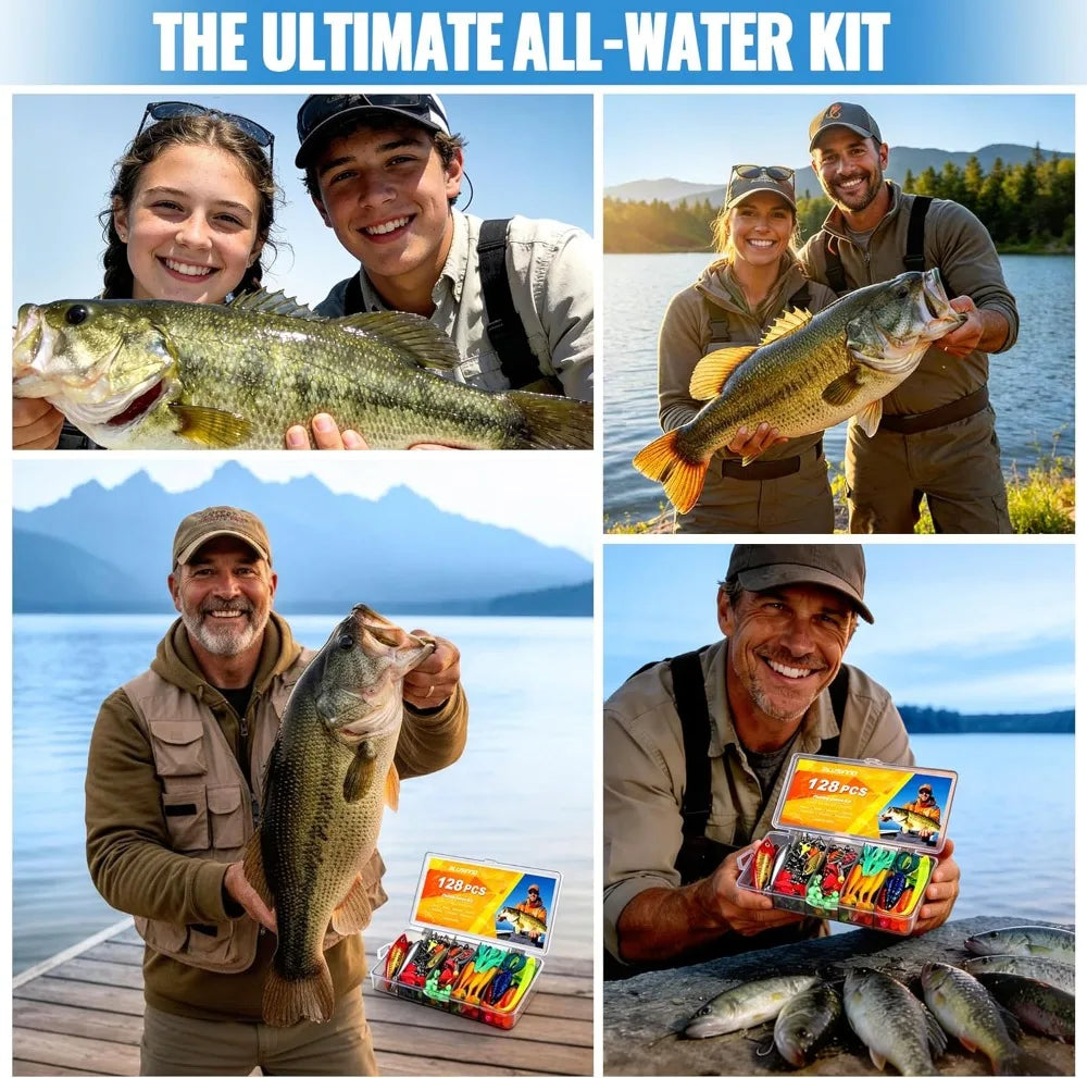 All In One Fishing Tackle Box Kit With 128 Lures And Accessories For Bass Trout