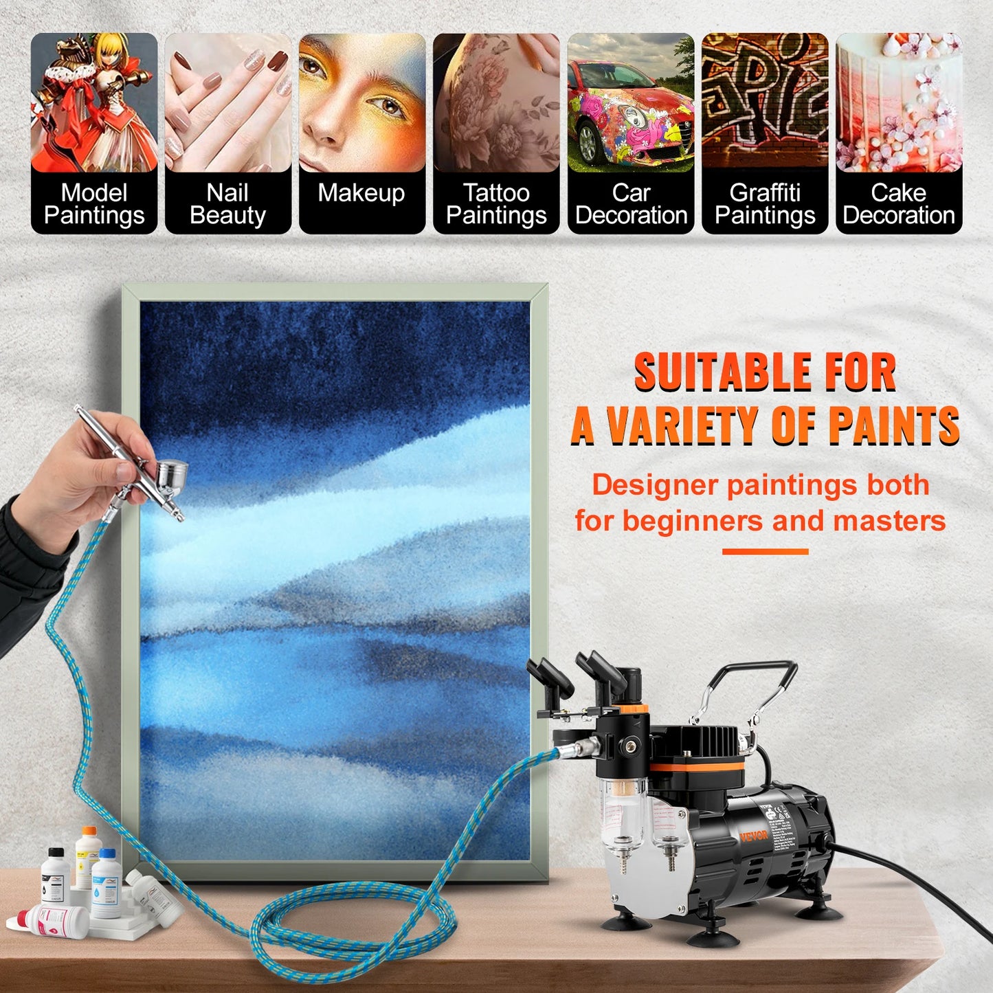 SucceBuy Professional Dual Action Airbrush Kit 120W Electric Sprayer