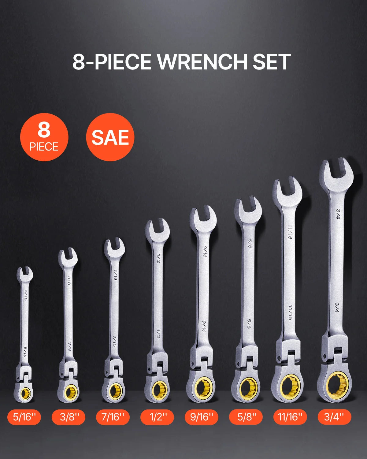 SucceBuy Flex Head Ratcheting Combination Wrench Set Roll Up Pouch