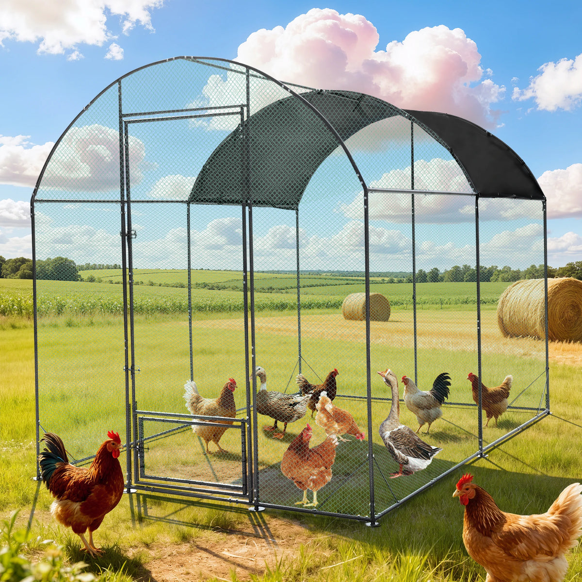 Borwart Outdoor Chicken Coop Cage with Nylon Netting Metal Tubes