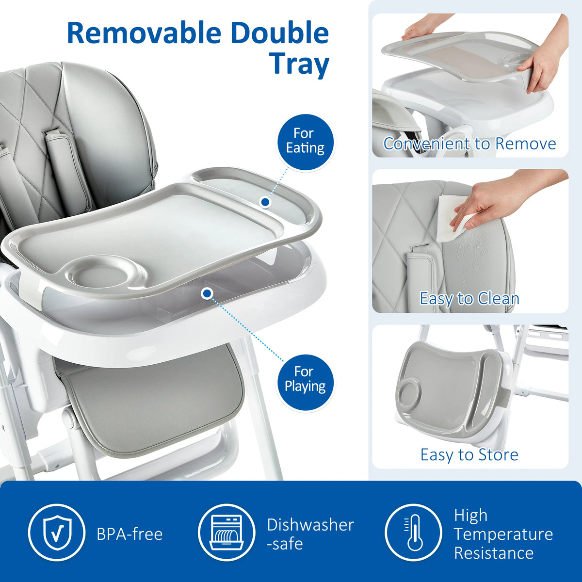 Adjustable Height And Recline Foldable Multifunctional Baby High Chair