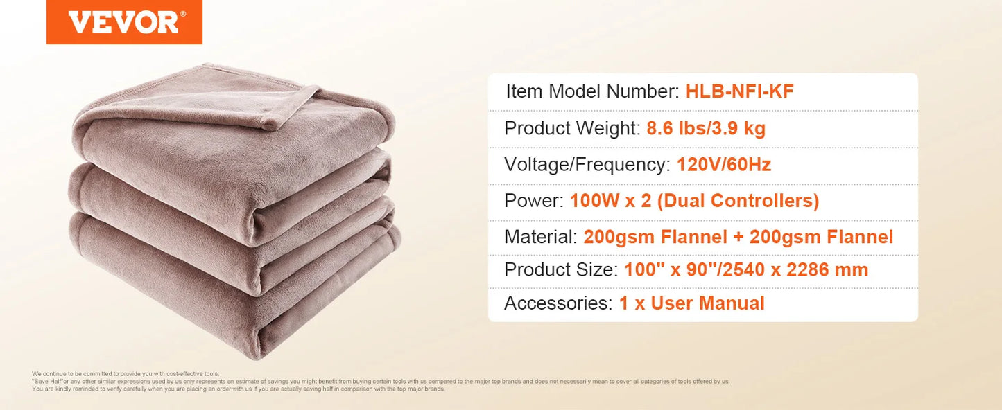 SucceBuy Electric Heated Blanket Throw With 10H Timer And 5 Heating Levels