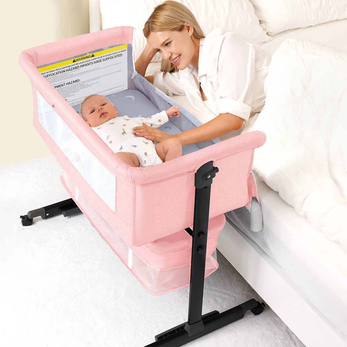 Multifunctional Baby Bedside Bassinet With Adjustable Folding Crib