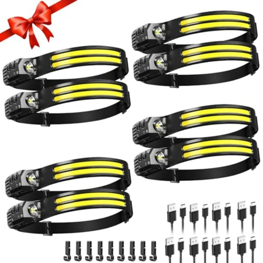 Rechargeable Headlamp 8 Pack LED Headlights 230 Degree Wide Beam