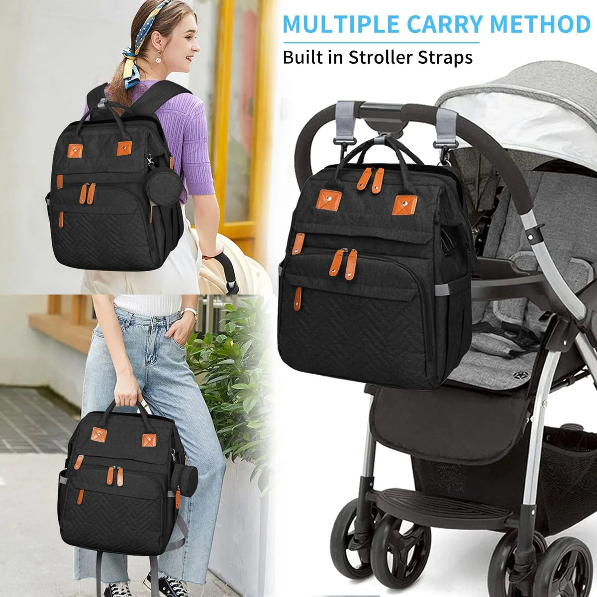 Multifunctional Diaper Backpack With Changing Bed And Insulated Bottle Pocket