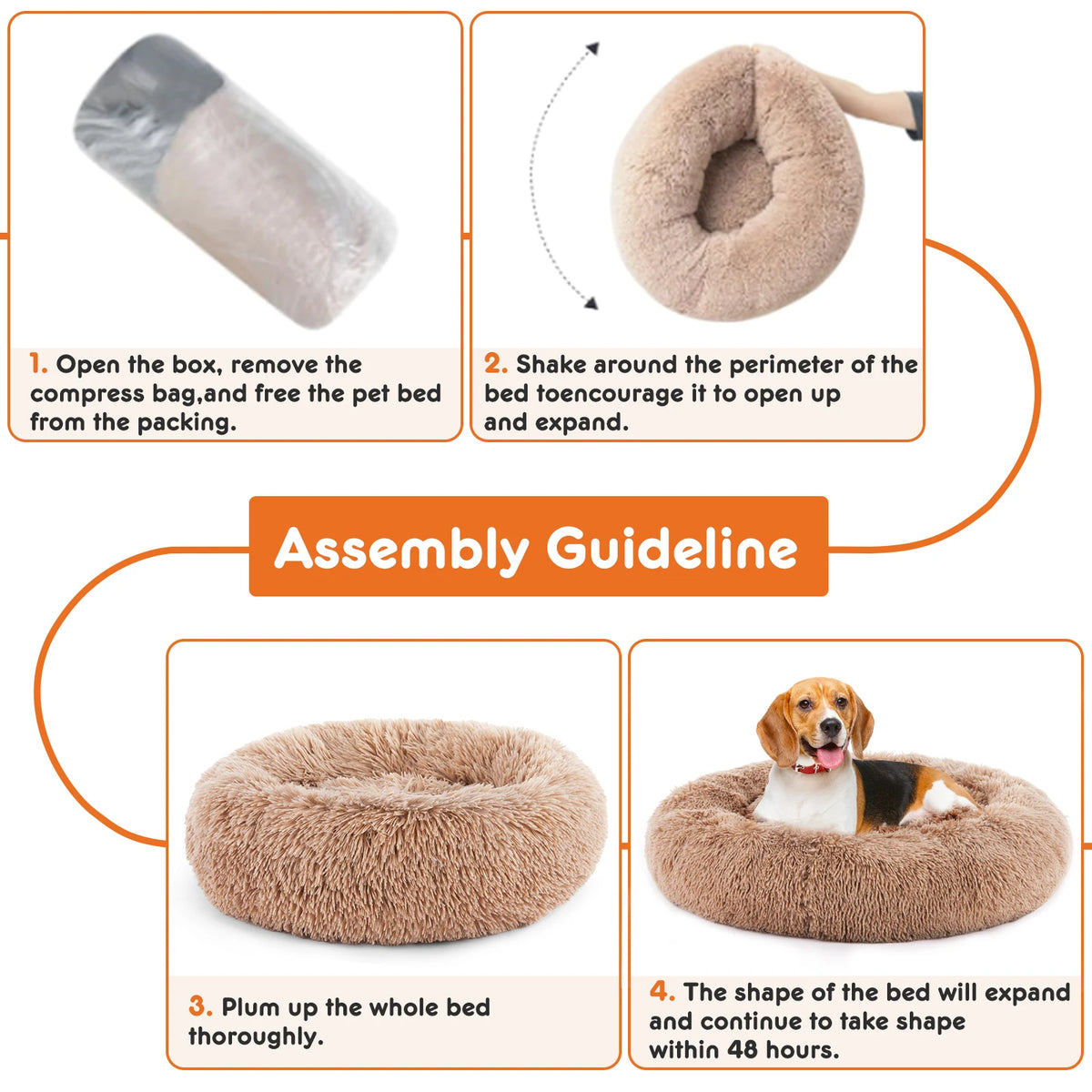 JHK Washable Calming Round Plush Faux Fur Pet Dog Bed