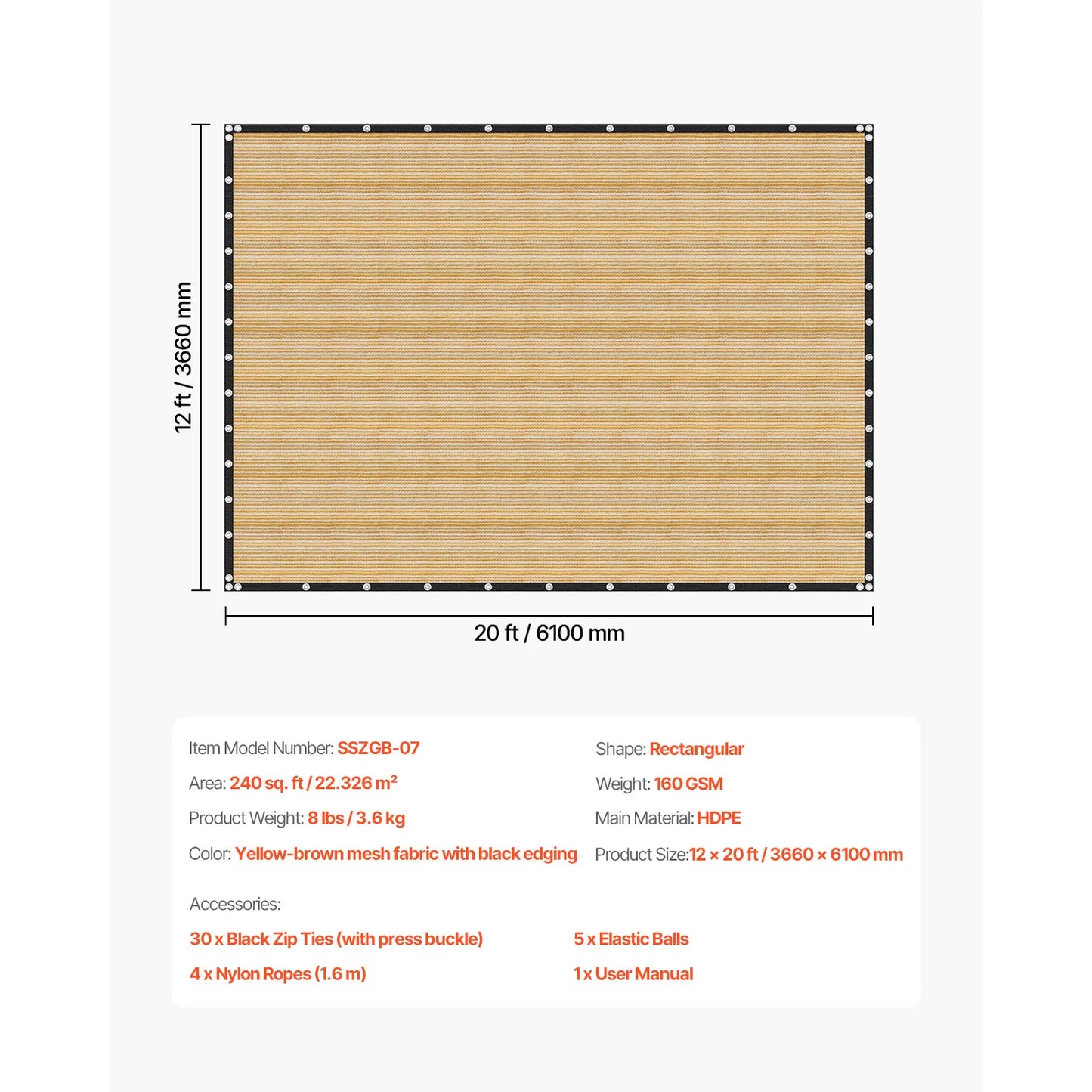 SucceBuy Sun Shade Cloth 140 GSM HDPE Outdoor Privacy Screen