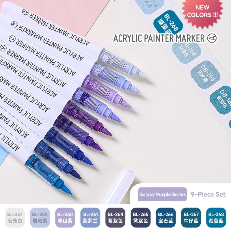 9colors/Set Acrylic Paint Pens Brush Marker Pen for Rock Painting,Ceramic,Glass,Wood,Canvas,Diy Art Supplies Drawing Stationary
