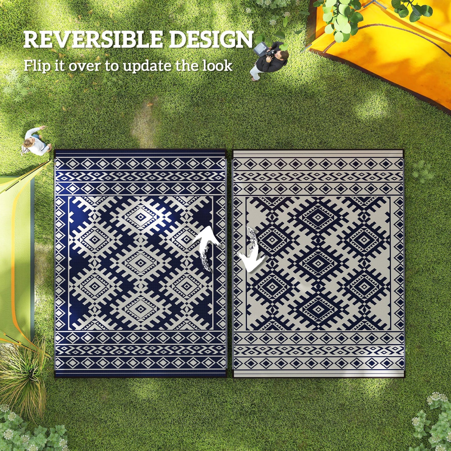 Outdoor Rug Geometric Rhombus Border Polypropylene