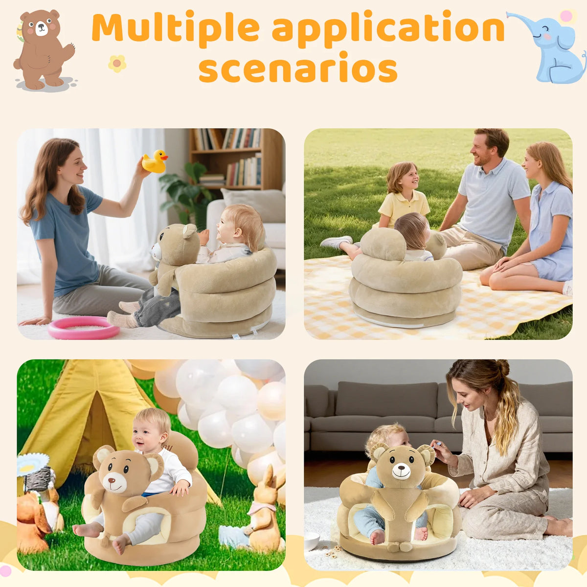 LLParty Baby Floor Seat Animal Plush Learning Sofa Chair