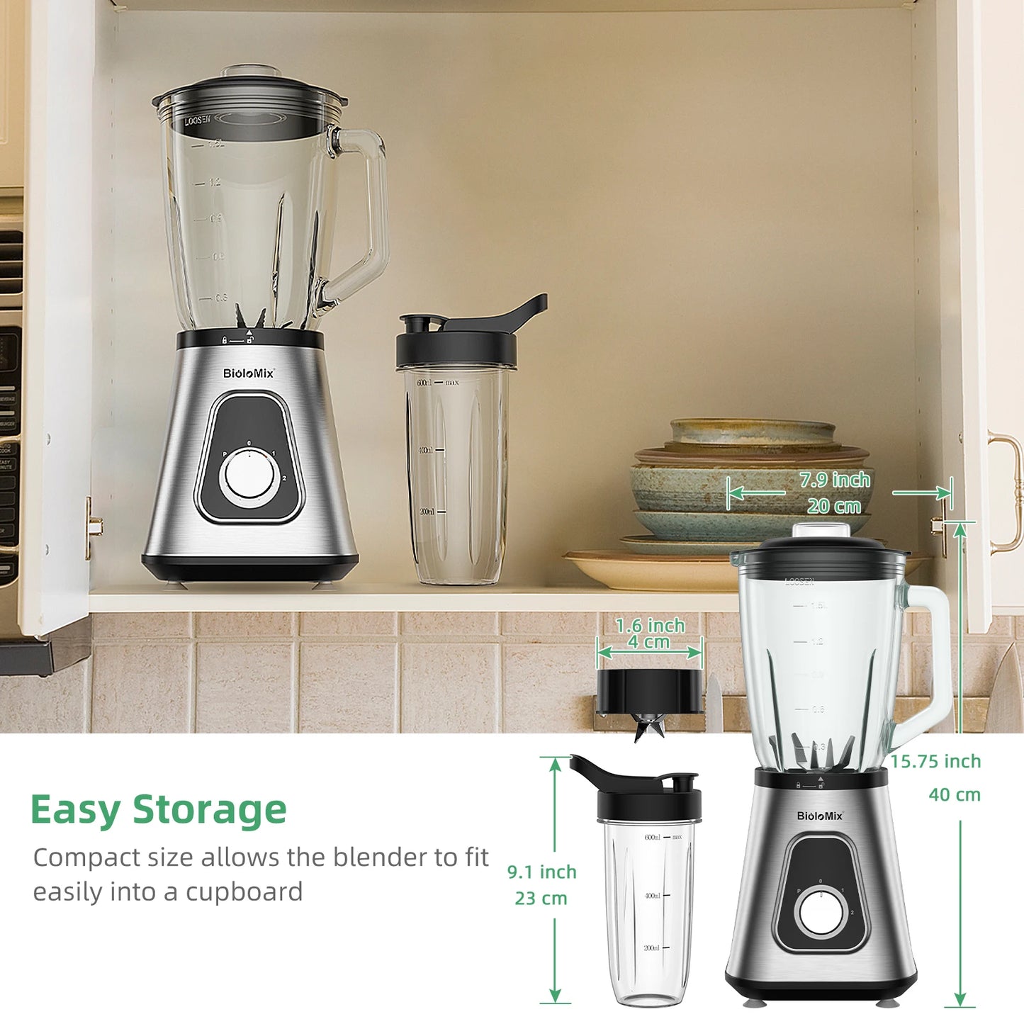 Biolomix 1300W Smoothie Blender With 1.5L Glass Jar