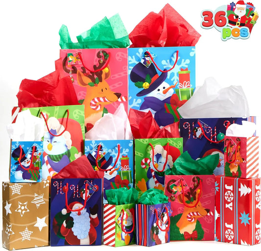 Joyfy Christmas Gift Bags With Tags And Tissue Paper