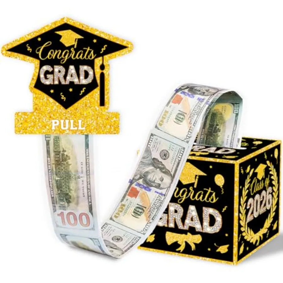 2026 Graduation Money Gifts Pull Box for Cash, Black and Pink Class of 2026 Graduation Money Holder for Grad Party