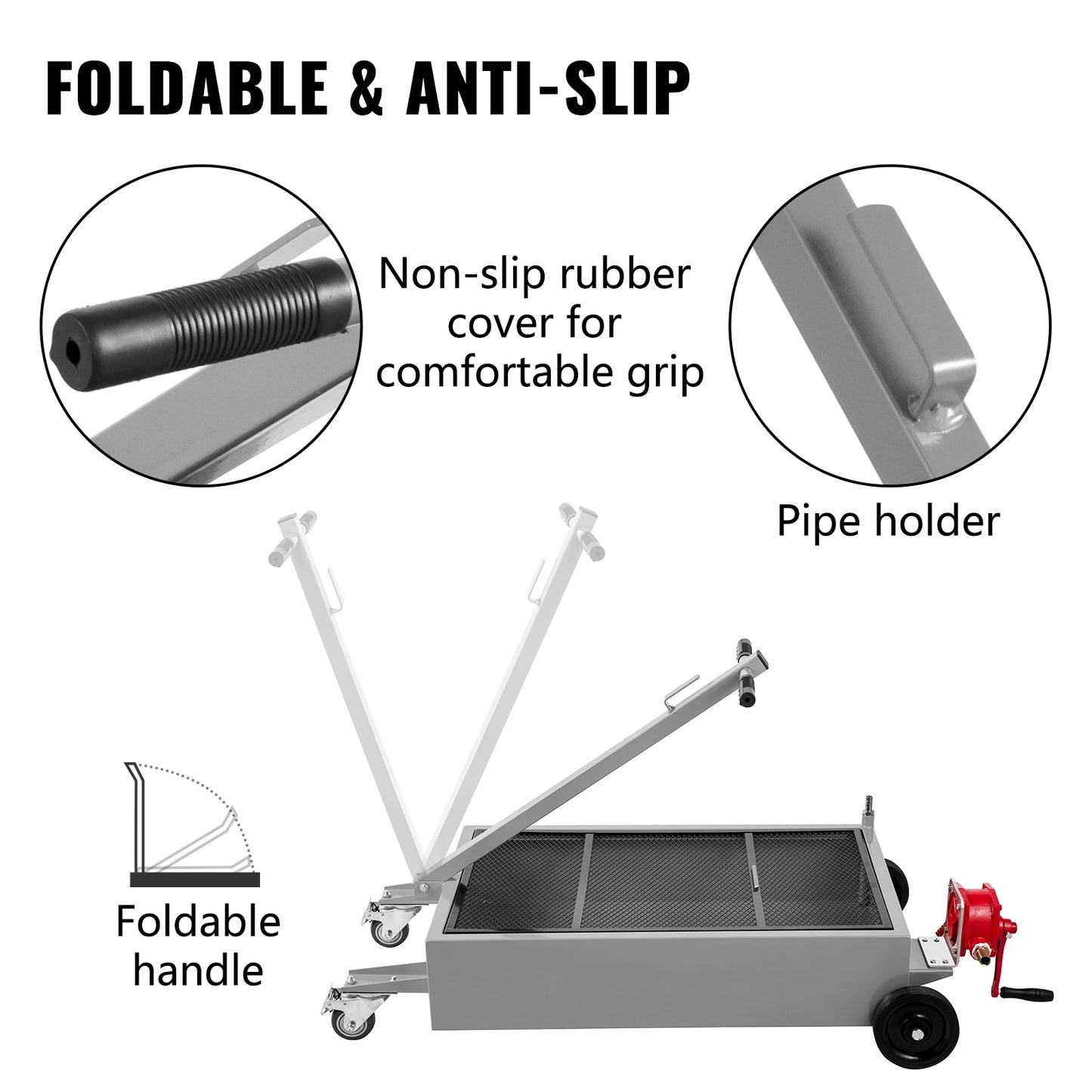 SucceBuy Low Profile Oil Drain Pan Foldable Handle And Casters