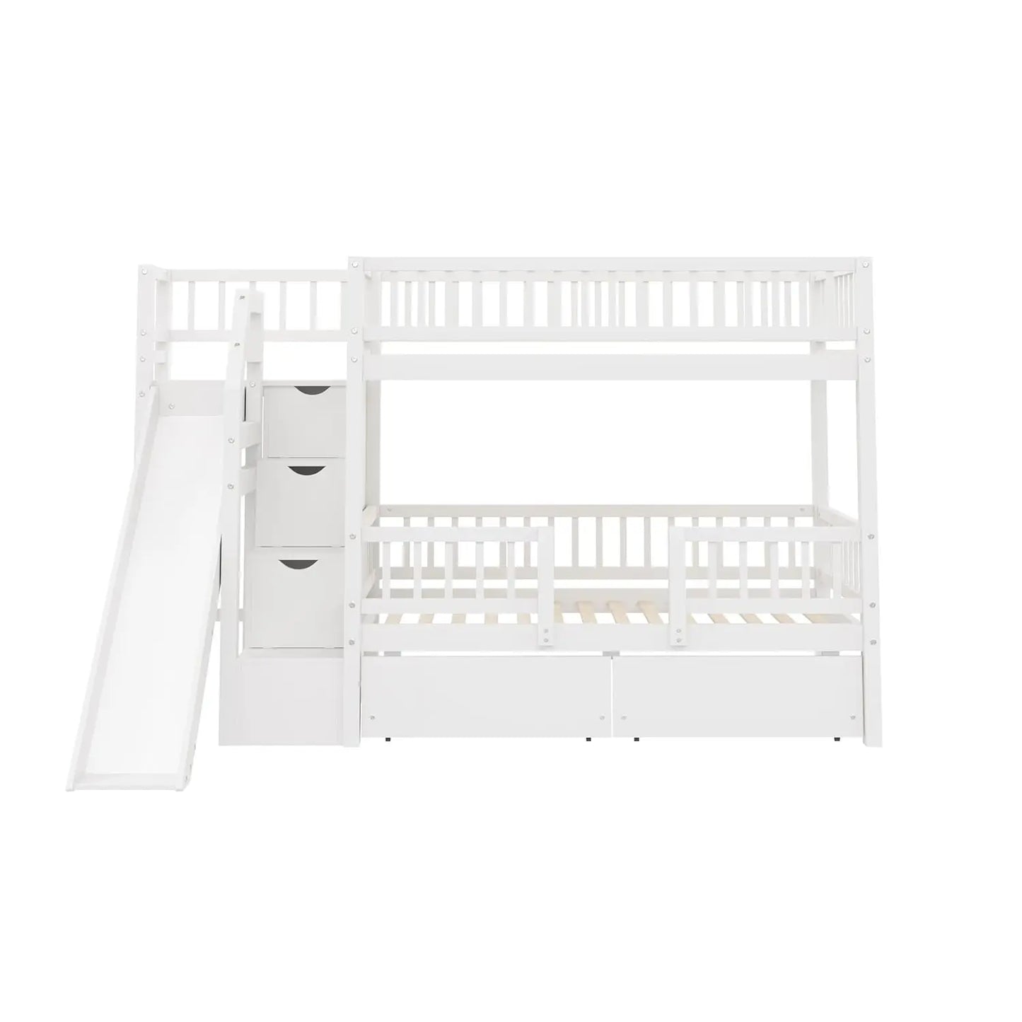 Bunk Bed With Slide Storage Drawers Staircase In Pine Wood