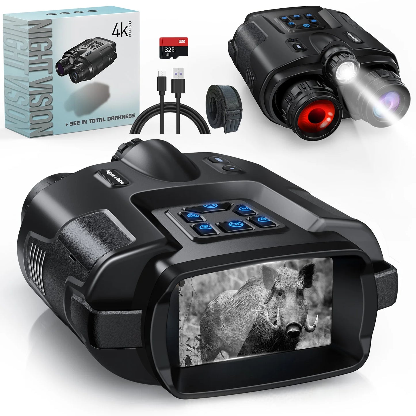 DIYIMIN Night Vision Binoculars 8X Digital Zoom Infrared 4K Goggles
