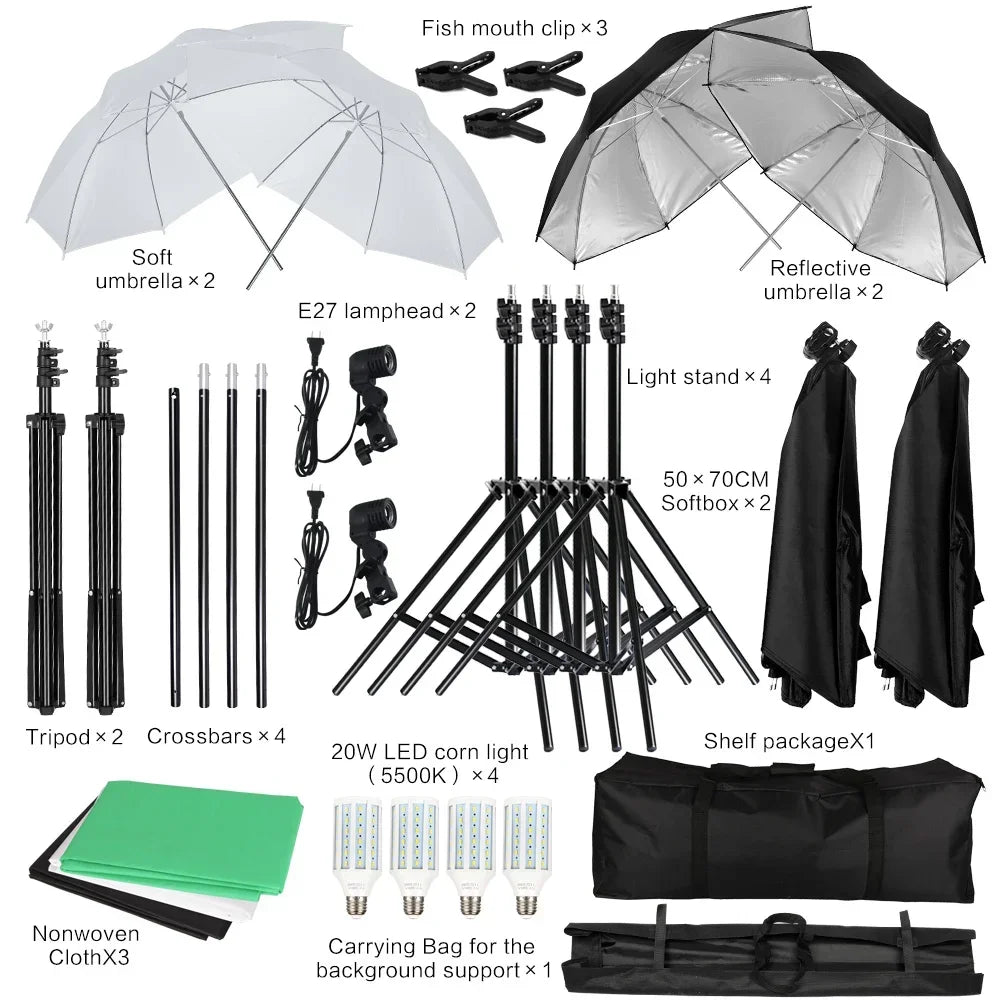 SH Studio Softbox Lighting Kit With Backdrop Stand Reflector