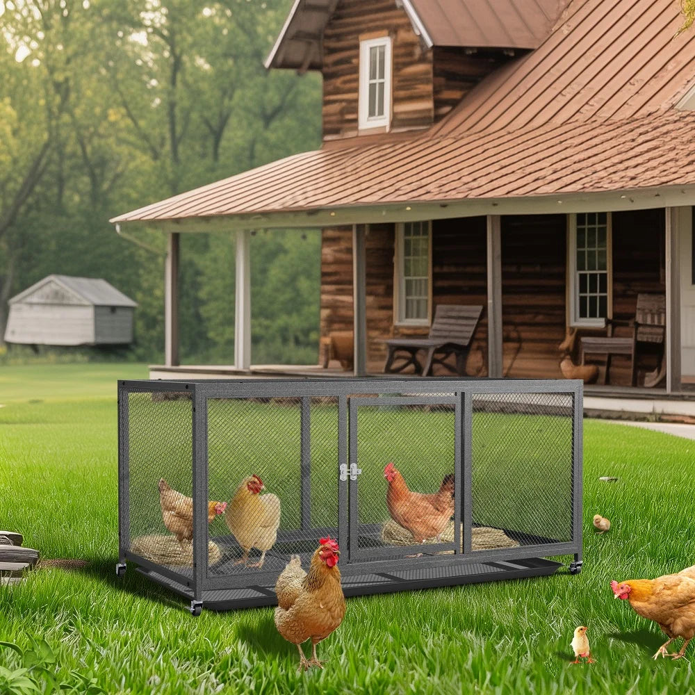 Borwart Heavy Duty Metal Chicken Coop With Tray And Wheels