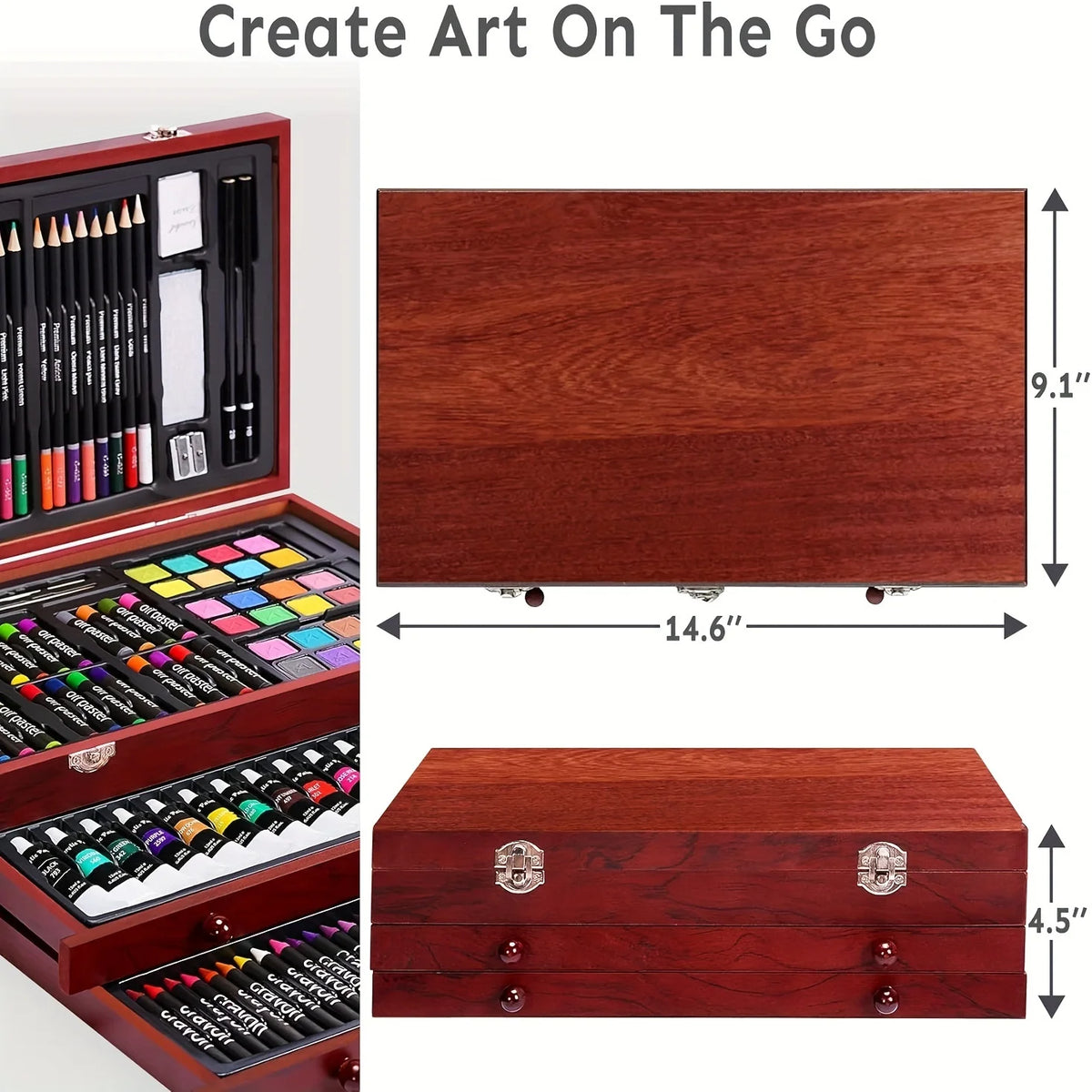 Professional Art Kit With Crayons Oil Pastels And Watercolors