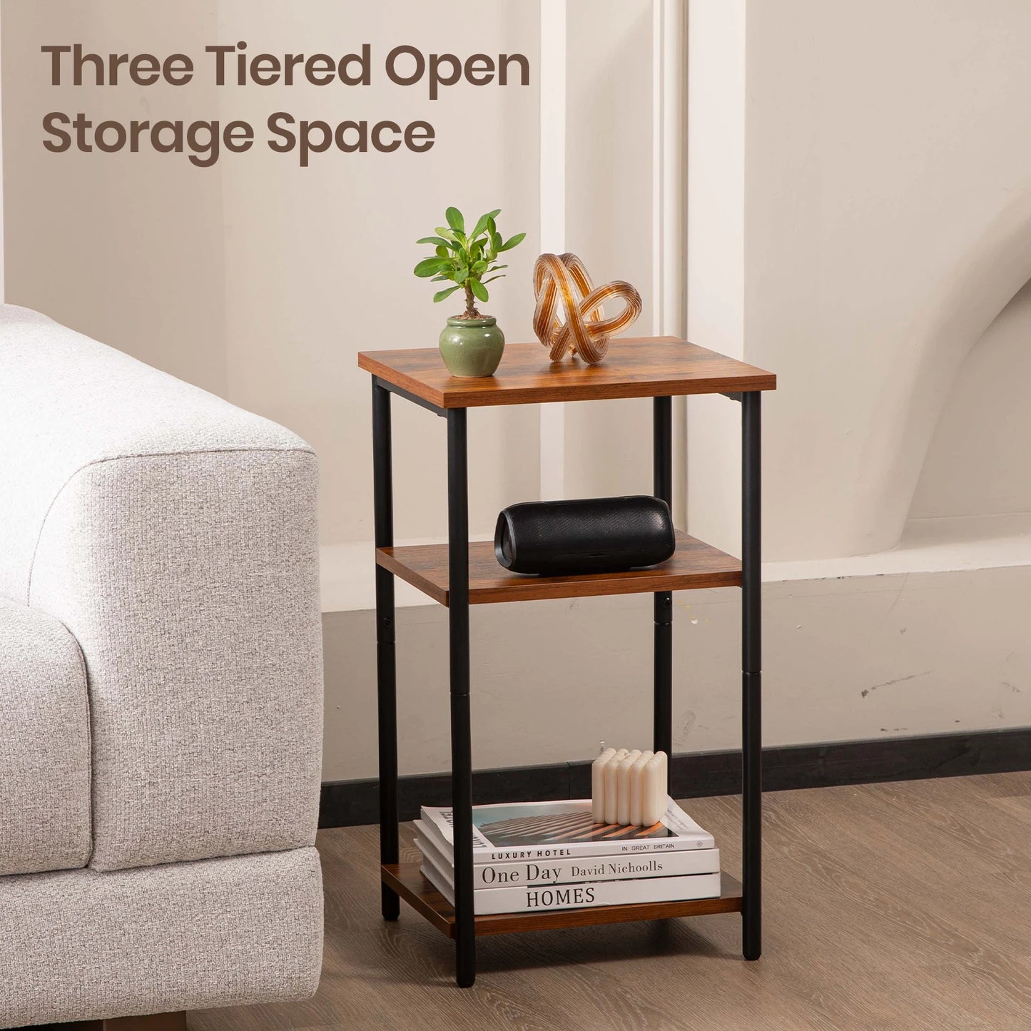 JHK Two To Three Tier End Table With Adjustable Feet