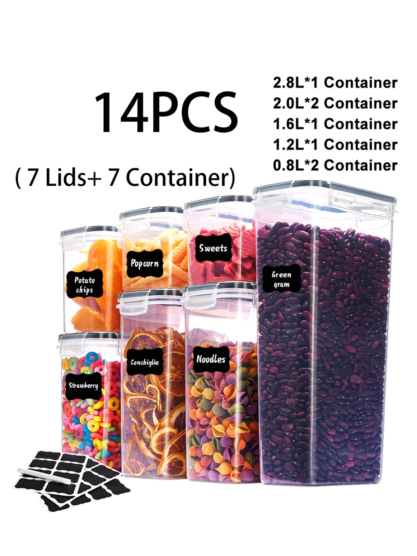 14pc Sealed Pasta Storage Containers With Lids Labels And Markings