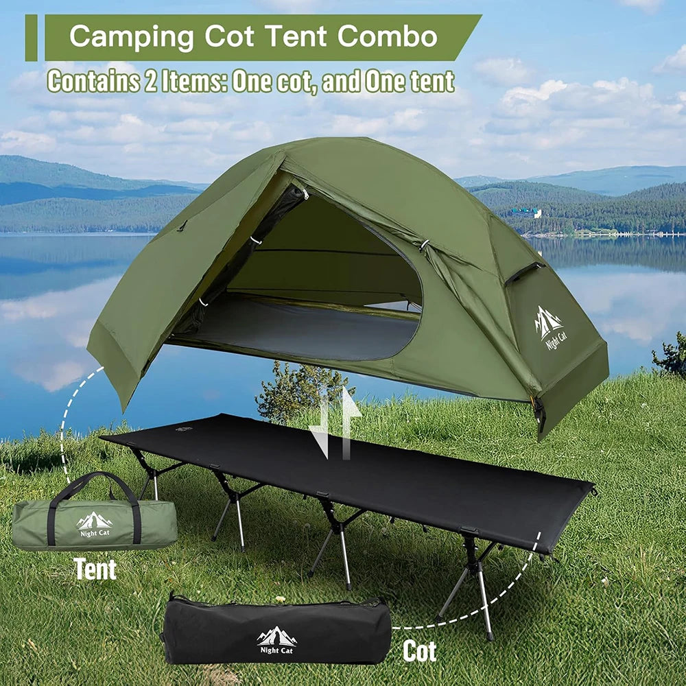 Elevated Camping Cot Tent with 16 Legs Heavy Duty Off-Ground Tent for 1 Person Rainfly Quick Setup for Fishing Hunting & Beach