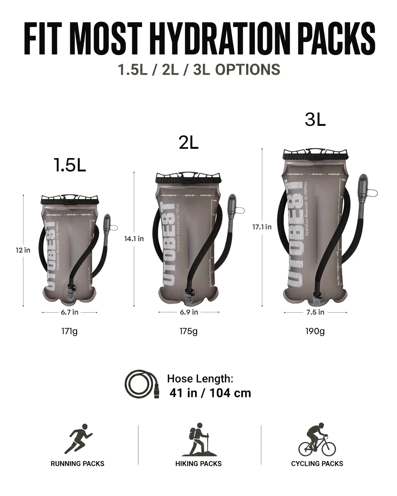 Water Bladder Hydration Pack Reservoir TPU Bag for Camping Cycling