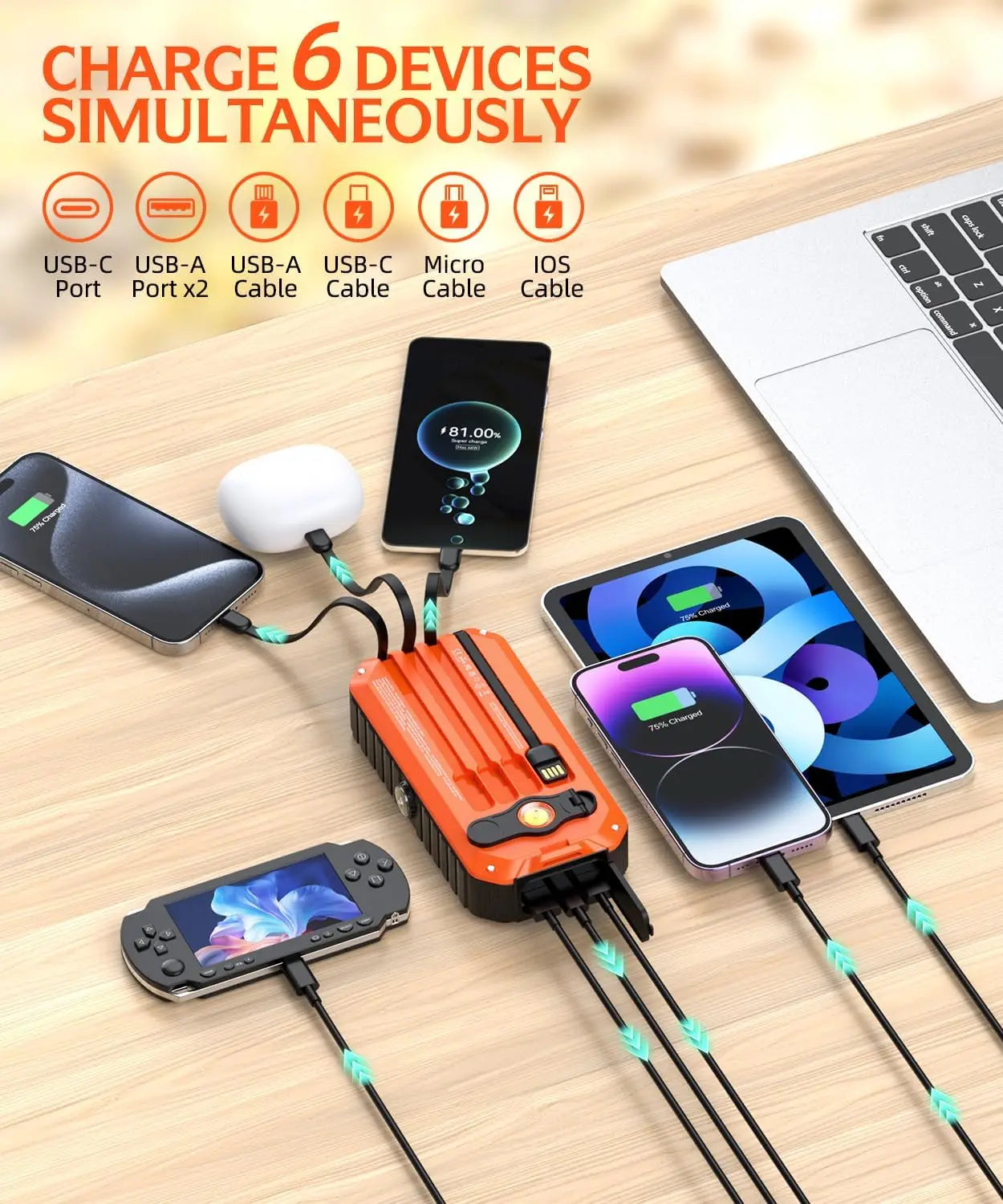 Solar Power Bank 40000mAh With Cables And Hand Crank