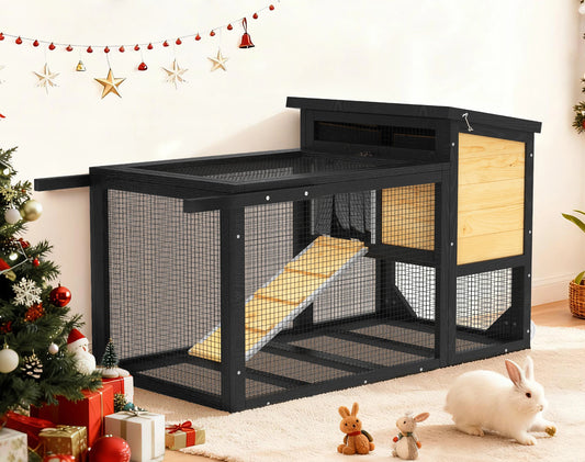 Outdoor Wooden Rabbit Hutch With Wheels And Waterproof Roof