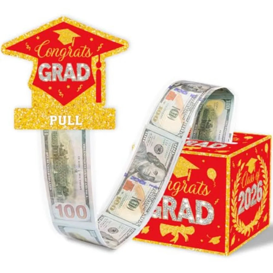 2026 Graduation Money Gifts Pull Box for Cash, Black and Pink Class of 2026 Graduation Money Holder for Grad Party