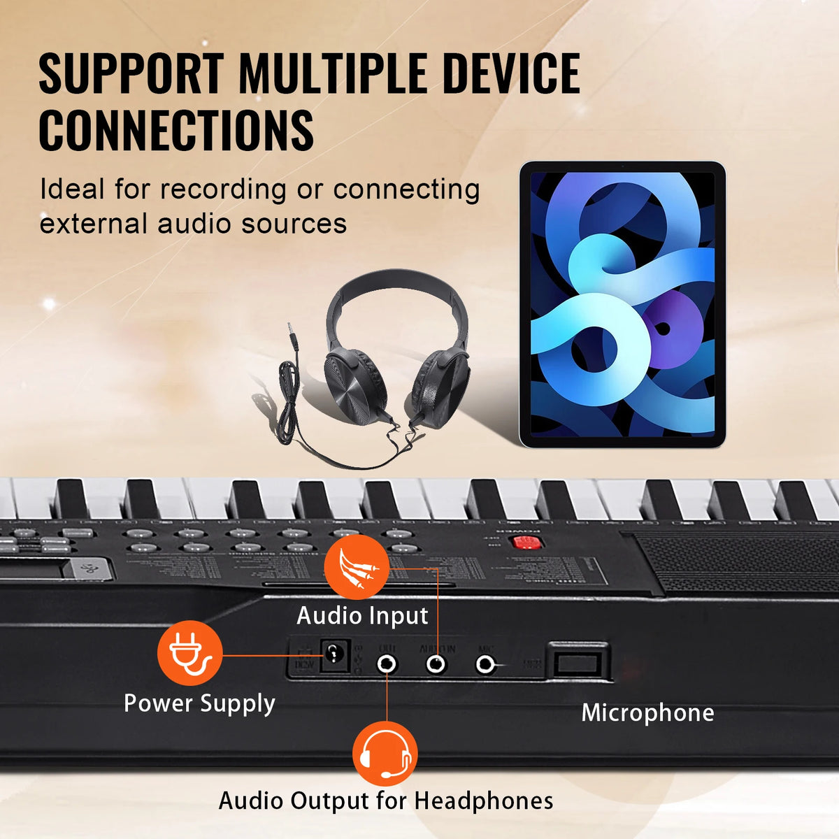 VEVOR 61 Key Digital Keyboard Piano Electric Portable Piano Keyboard 200Tones 200Rhythms or 600Tones 500 Rhythms for Beginner