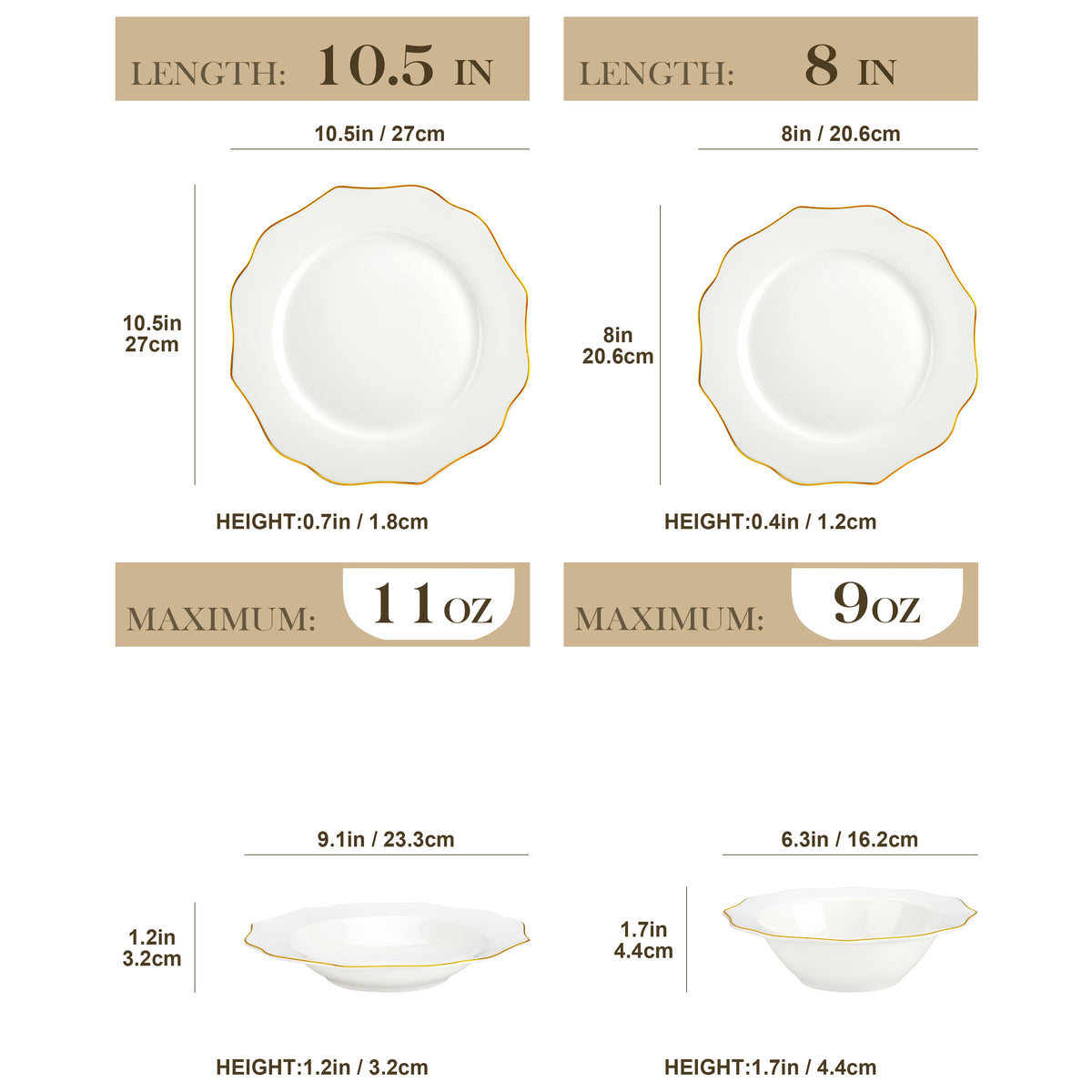 MALACASA Nordic Bone China Tableware Set With Golden Rim
