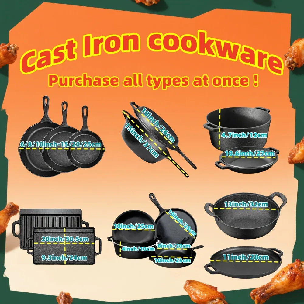 AEDG Three Piece Cast Iron Skillet Set Preseasoned Nonstick