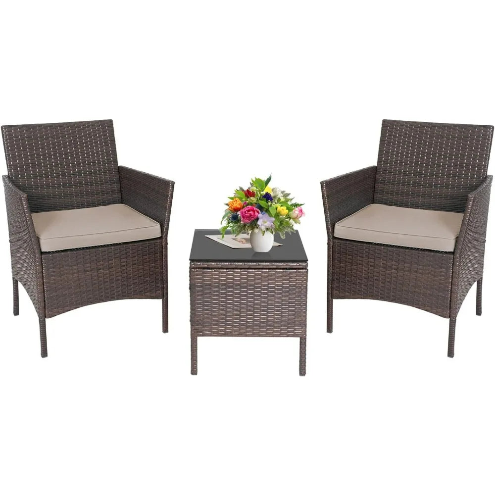Outdoor 3 Piece PE Rattan Wicker Conversation Bistro Set Patio