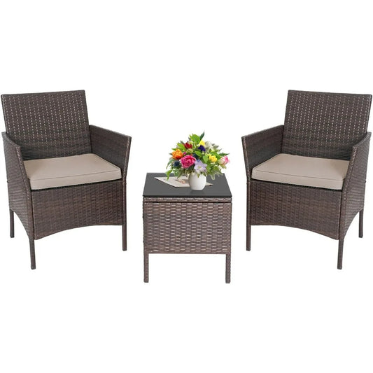 Outdoor 3 Piece PE Rattan Wicker Conversation Bistro Set Patio