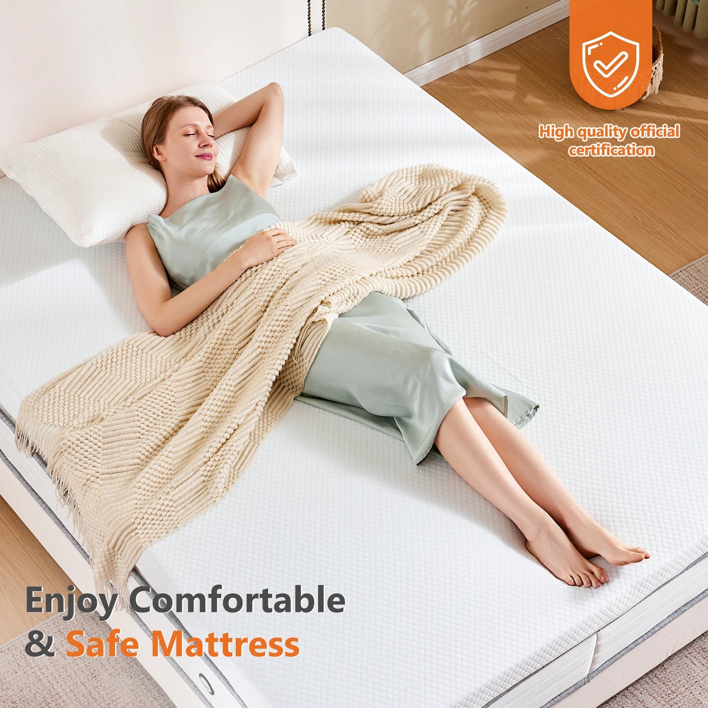 JHK Memory Foam Gel Infused Mattress Topper With Fabric Cover