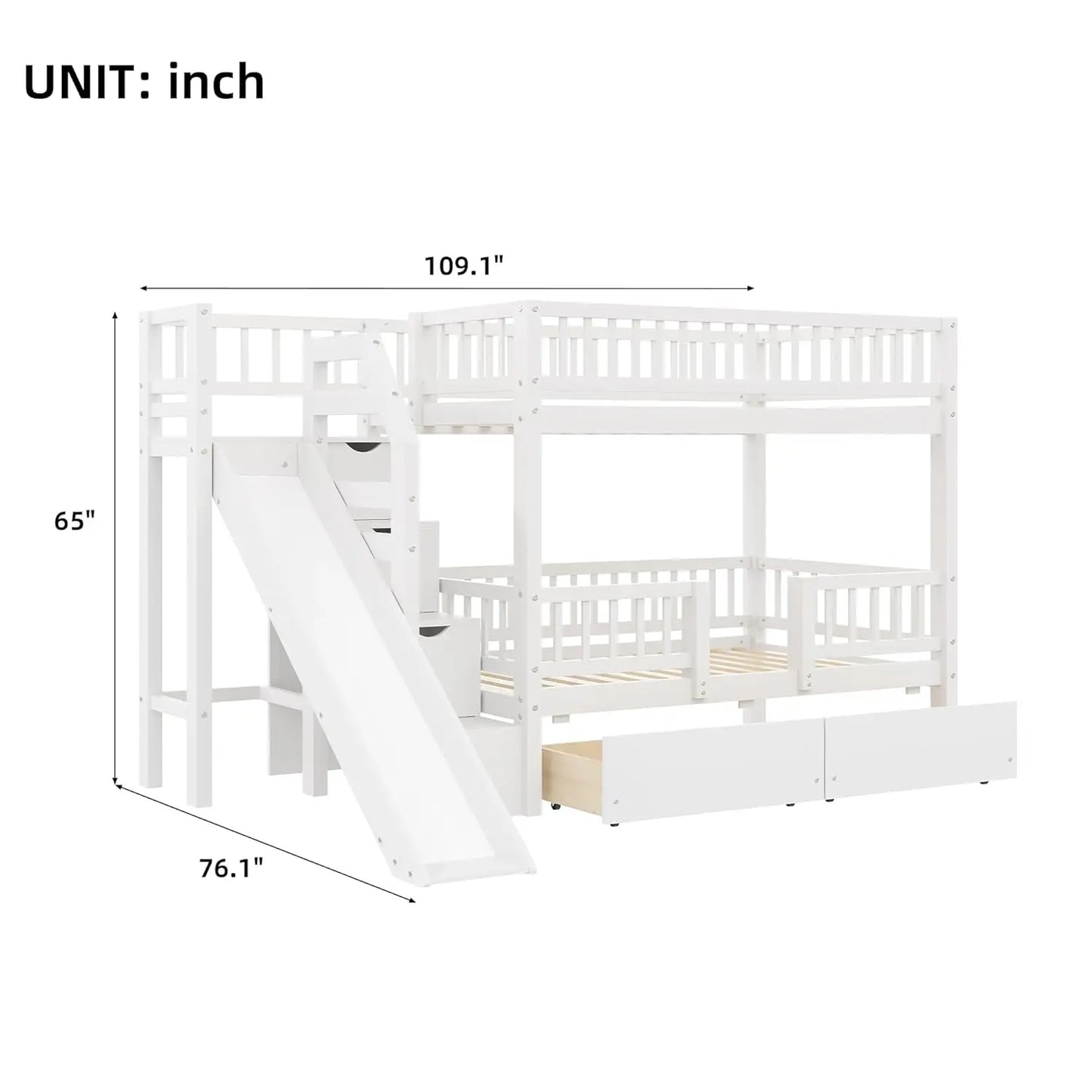 Bunk Bed With Slide Storage Drawers Staircase In Pine Wood