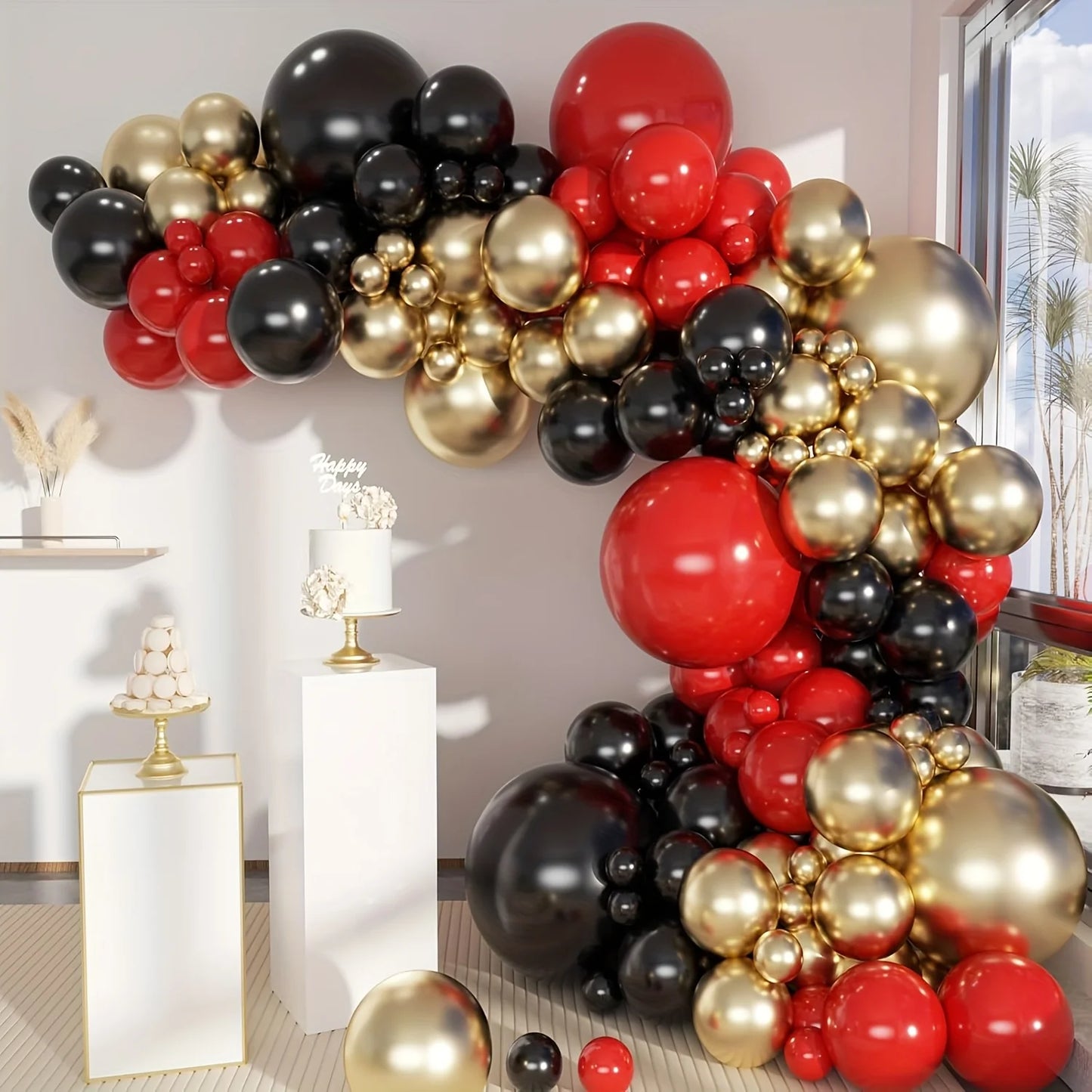 Black Gold Red Balloons Garland Arch Kit, 144Pcs Latex Balloons Different Sizes 18 12 10 5 Inch for Wedding Backdrop, Birthday, Bridal Shower, Graduation Party Decorations