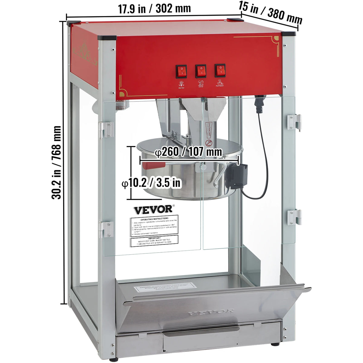 Succebuy Commercial Popcorn Maker with 304 Stainless Steel Heating Tube