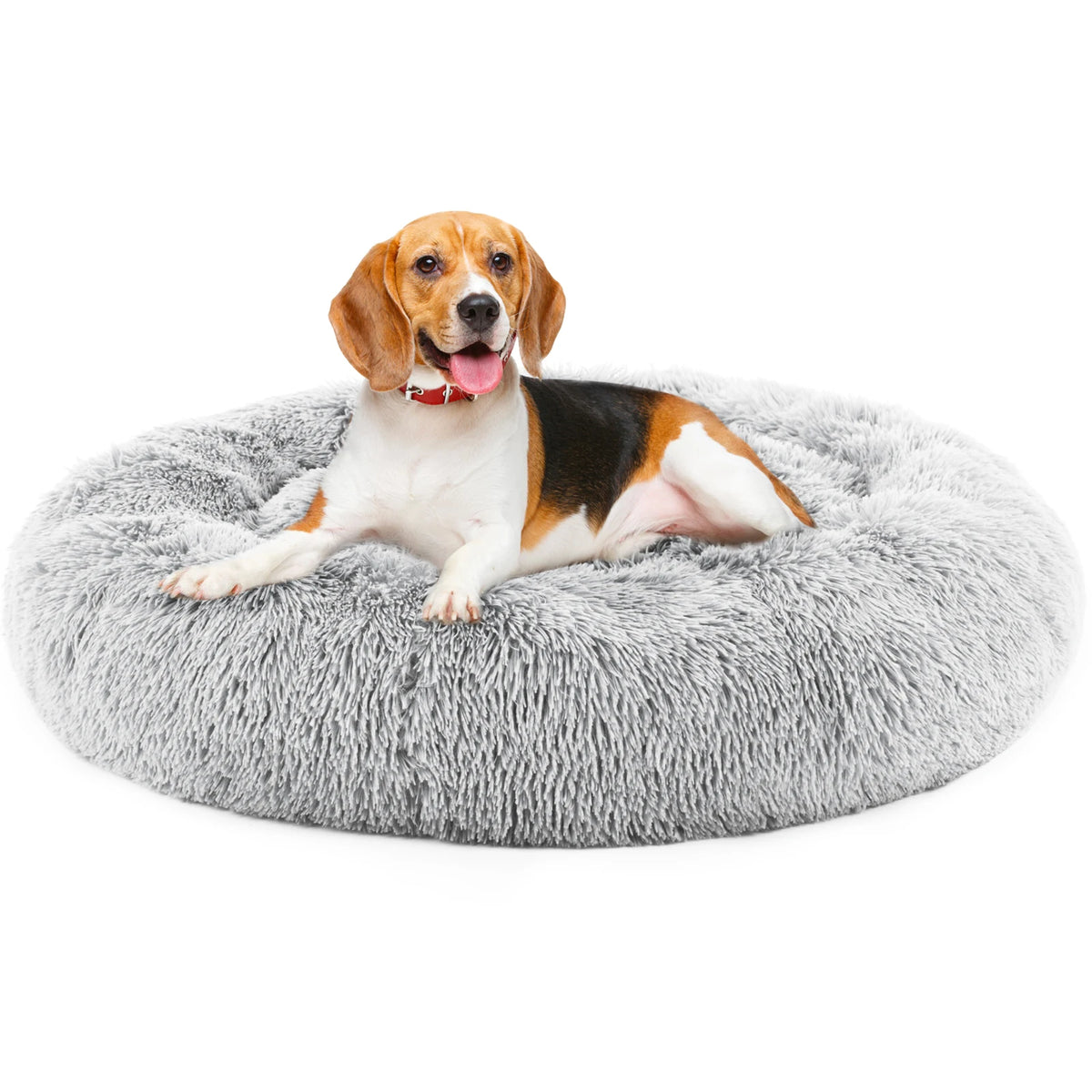 JHK Washable Calming Round Plush Faux Fur Pet Dog Bed